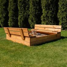 Bebe Basic Wood Sandbox Art.199543 Bronze sandbox with a lid and a bench, 120x120 cm