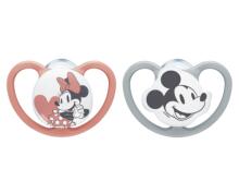 NUK 176286 Čiulptukas 6-18 silikoninis raminantis SPACE MICKEY MOUSE 2 vnt.
