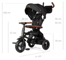 Bebe Basic Rito Deluxe Art.235606 Black vaikiškas triratukas su rankena, stogu ir pripučiamais ratais