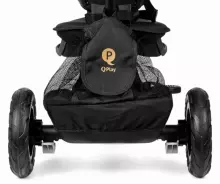 Bebe Basic Rito Deluxe Art.235606 Black vaikiškas triratukas su rankena, stogu ir pripučiamais ratais