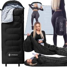 2-in-1 turistinis miegmaišis Springos CS0122, 220x80 cm, šilta stovyklavimo antklodė, juodai-pilka