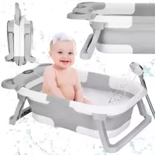 Baby Bathtub Springos SB0062, silicone, with drain plug and thermometer, 27.5 L, portable, white-gray