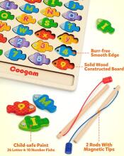 Coogam Magnetic Alphabet Numbers Fishing Game Art.241386 Montessori medinė dėlionė