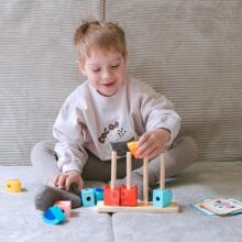 TOOKY TOY medinis krabo dėlionės kaladėlių rinkinys, pastelinės spalvos