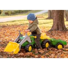 Rolly Toys RollyKid John Deere pedalinis traktorius su kibiru ir priekaba, žalias