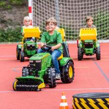 RollyX-Trac Premium John Deere pedalinis traktoriaus kaušas su tyliais ratukais, 3-10 metų, iki 50 kg, žalias