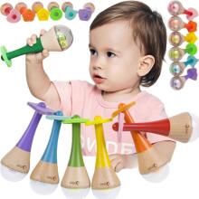 CLASSIC WORLD Barškutis 2in1 Medinis instrumentas Vaivorykštės marakasai 1 vnt.