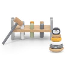 VIGA PolarB rinkinys medinei piramidei + pingvino formos plaktuku-perforatoriui Montessori