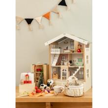 CLASSIC WORLD Large Wooden Dollhouse 2 Figures NATURAL WOOD 28 pcs.