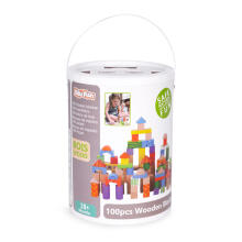 Mediniai blokai vaikams, 100 vnt., rūšiavimo kibiras ECOTOYS