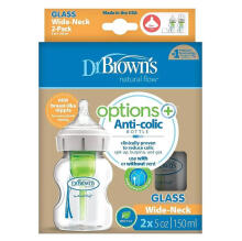 DR.BROWN'S stikliniai buteliai OPTIONS+ su plačiu kaklu, 150 ml, 2 vnt.