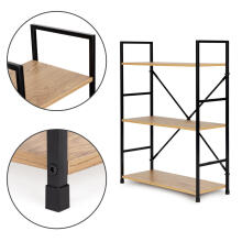 Wide Wooden Shelf with Metal Frame LOFT Style, 3 Shelves ModernHome