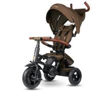 Bebe Basic Rito Deluxe Art.254139 Brown vaikiškas triratukas su rankena, stogu ir pripučiamais ratais