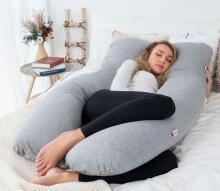 „La Bebe ™ Cushy“ motinystės pagalvė 91919 Light Grey daugiafunkcinė pagalvė nėščioms moterims (U formos) 155x80cm
