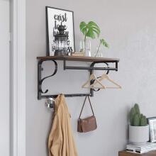 LOFT medinė lentyna su drabužių kabliukais