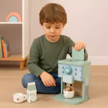 ECOTOYS Medinis žaislinis kavos aparato baristos rinkinys vaikams