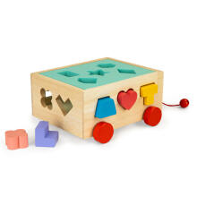 Wooden shape sorter cart trolley with blocks - educational cube for children