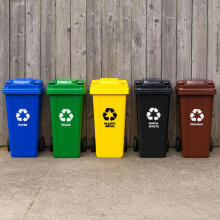 Trash Bin Container 120L Blue Paper with Rubber Wheels