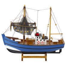 Kolekcinis dekoratyvinis modelis žvejybos laivo laivas mėlynas 30x26cm