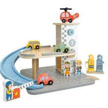 WOOPIE GREEN Medinė daugiaaukštė automobilių stovėjimo aikštelė 2-in-1 degalinė su automobiliais ir figūrėlėmis 12 vnt. FSC