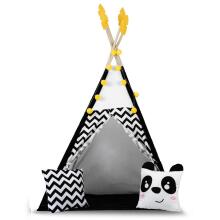 Tipi palapinė vaikams su girlianda ir šviesomis Nukido juoda ir balta su panda