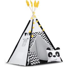 Tipi palapinė vaikams su girlianda ir šviesomis Nukido juoda ir balta su panda