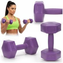 2 x 2 kg šešiakampiai hanteliai kūno rengybos pratimams, 2 vnt. rinkinys, violetiniai