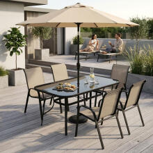 Stalas lauko 160x90 cm grūdintas stiklas su skylute skėčiui juodas MultiGarden