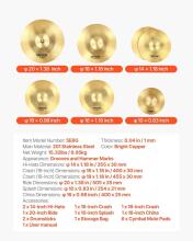 Vevor 6 Piece Cymbal Set Drumsticks Art.287554 Būgnų komplektas jauniems muzikantams