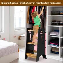 Cosyland Wooden Learning Tower Art.288718 Black Medinė virtuvės taburetė/laiptelis mažyliams