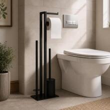 Vonios kambario tualetinio popieriaus laikiklis su rankena ir WC šepetėliu juodas ModernHome