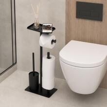 Vonios kambario tualetinio popieriaus laikiklis, WC šepetys, lentynėlė, juoda, ModernHome