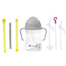 B.BOX 62627 Pradžios rinkinys 3in1 - Butelis su šiaudeliu 240ml pilkas + Citrinų sorbeto virvutė + Atsarginiai šiaudeliai