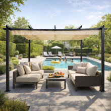 Sodo terasos pergola 3x4 m, plieninė, pavėsinė, smėlio spalvos, MultiGarden