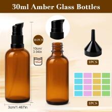 Empty Glass Bottles Brown with Sticker Funnel Art.294984   Amber Glass Lotion Bottles with Pump Dispenser,30ml,1 psc
