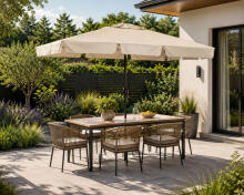 Prostokampis didelis sodo skėtis įstrižas sulankstomas su rankenėle smėlio spalvos 200x130 cm MultiGarden