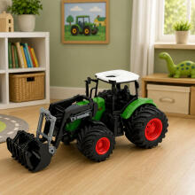 Agricultural Farm Tractor With Front Loader Rubber Wheels Green 1:24