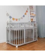 Waldin Baby Collection Bed Crib  7 in 1 Art.297433 Grey Daugiafunkcinė medinė transformuojama lovelė 7 viename