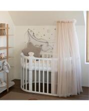 Waldin Oval Baby Collection Bed Crib  7 in 1 Art.297541 White  Daugiafunkcinė medinė transformuojama lovelė 7 viename