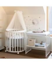 Waldin Oval Baby Collection Bed Crib  7 in 1 Art.297541 White  Daugiafunkcinė medinė transformuojama lovelė 7 viename