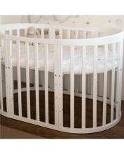 Waldin Oval Baby Collection Bed Crib  7 in 1 Art.297541 White  Daugiafunkcinė medinė transformuojama lovelė 7 viename