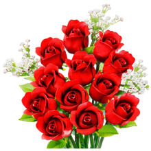 Construction Blocks Flower Bouquet Red Roses Gypsophila 952 pcs.