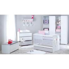 Klups Dalia Set Art.299157 White Rinkinys: medinė lovelė kūdikiui (120x60 cm, be stalčiaus) + kokoso pluošto čiužinys (120x60x8 cm) + komoda su vystymo paviršiumi + drabužių spinta.