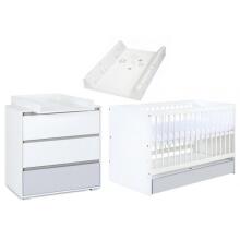 Klups Dalia Set Art.299160 White/Grey Medinė vaikiška lovelė (120x60 cm) be stalčiaus daiktams + kokoso pluošto čiužinys (120x60x8 cm)+komoda