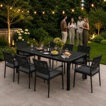Didelis lauko stalas 8 asmenims 180x90 cm terasai sodui juodas MultiGarden