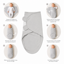 Summer Infant Swaddle Set Art.299916 Swaddle Me Gray Medvilninis vystyklas patogiam miegui; tinka vynioti 3,2–6,4 kg svorio kūdikius,3 psc