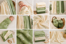 Yukkidds Muslin Cloths Art.299917 Green Leaf  Aukščiausios kokybės muslino vystyklai iš bambuko, 3 vnt. (60x60 cm)