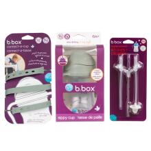 B.BOX 62450 Pradžios rinkinys 3-in-1 butelis su šiaudeliu 240ml + virvutė + pakeičiami šiaudeliai Sage
