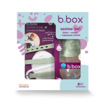 B.BOX 62450 Pradžios rinkinys 3-in-1 butelis su šiaudeliu 240ml + virvutė + pakeičiami šiaudeliai Sage