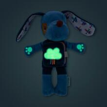Soft toy with fabric book - Jules the dog (glow-in-the-dark)